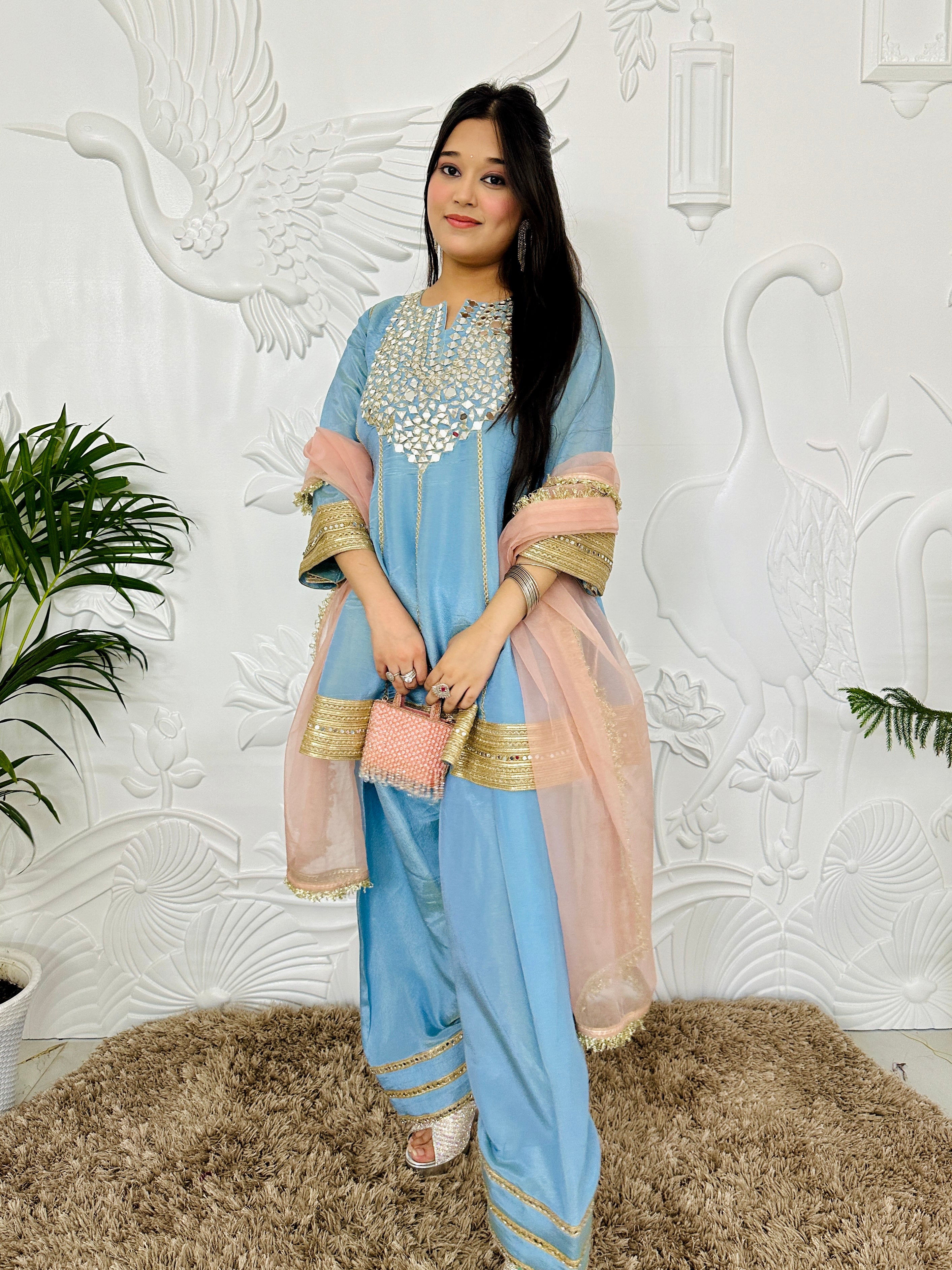 Zinnat - Powder Blue Farshi Salwar